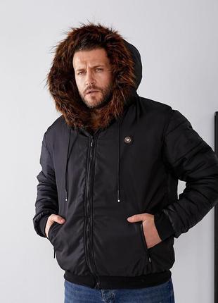 Теплая зимняя куртка с мехом енота на синтепоне 200, мужская к...