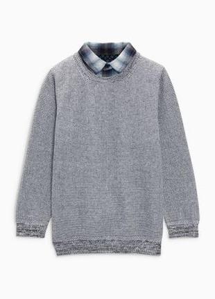 Нарядный свитер джемпер кофта с рубашкой-обманкой next некст д...
