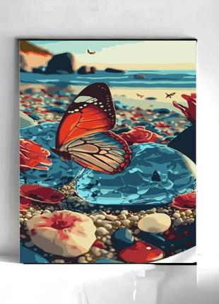 Картина по номерам "art store" бабочка на берегу моря (с лаком...