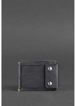 Чоловіче шкіряне портмоне чорне 10.0 затискач для грошей
