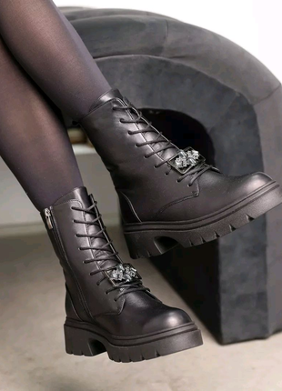 Стильные зимние черные женские ботинки на меху, кожа,зима,мех