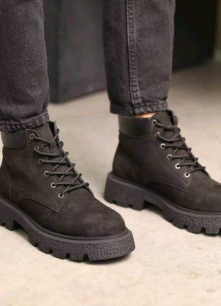 Черные женские ботинки с нубука на меху зимние, мех, нубук,зима