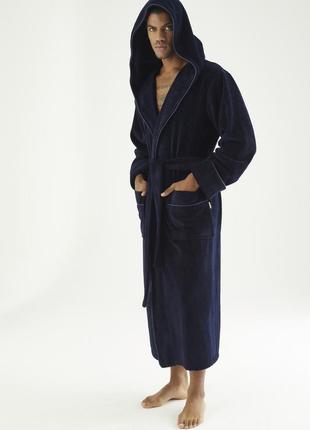 Велюровый халат мужской натуральный домашний с капюшоном, тепл...