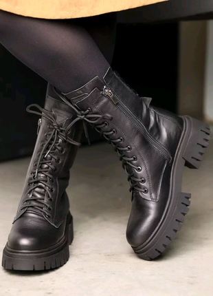 Зимние ботинки черные на зиму с мехом кожаные женские,зима,мех