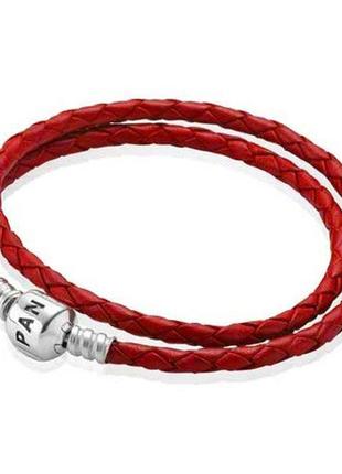 Кожаный двойной красный браслет для шармов пандора590705crd-d