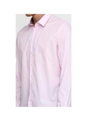 Рубашка мужская, розовая, хлопковая, приталенная, классическая