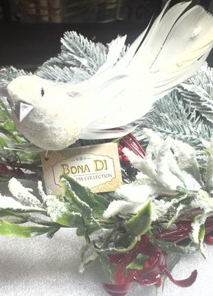 Декоративний птах на кліпсі колір білий 14 см