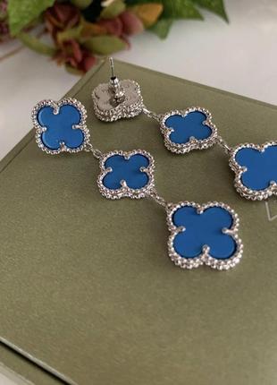 Серьги голубые vancleef ванклиф серебро три цветочка