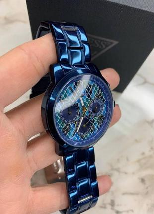 Брендовые стильные женские наручные часы с синим металлическим...