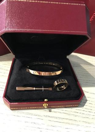 Брендовый набор в розовом золотом браслете и кольцо
