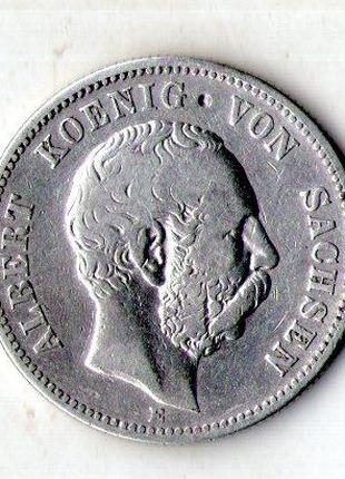 Німецька імперія - Саксонія 2 марки 1876 рік Альберт срібло №1030