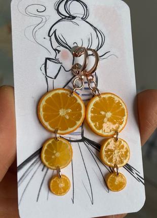 Сережки «Реалістичний апельсин» з полімерної глини