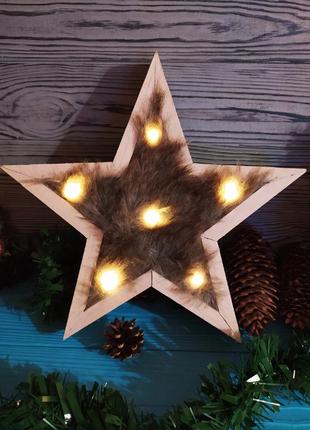 Новогодняя звезда декор интерьера дерево с лед подсветкой