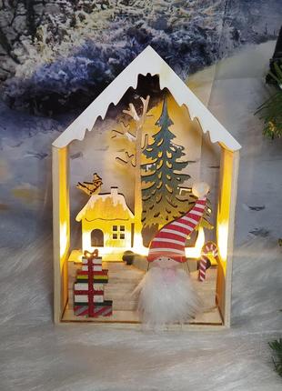 Новогодний домик деоевня декор рождественский деревянный лед п...