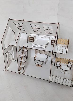 Кукольный домик в стиле лофт с террасой и балконом. просторный...