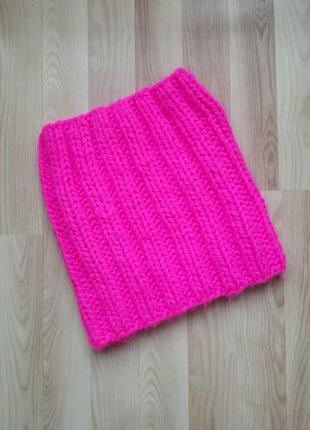 Яркий вязаный шарф h&amp;m снуд вязаный неоновый розовый хомут...