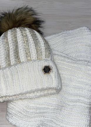 Детский зимний комплект для девочки: шапка 52-54 см и снуд