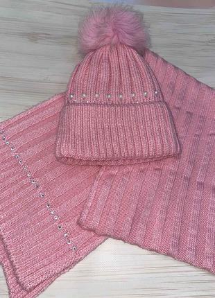 Детский розовый зимний комплект для девочки: шапка 54-56 см и ...