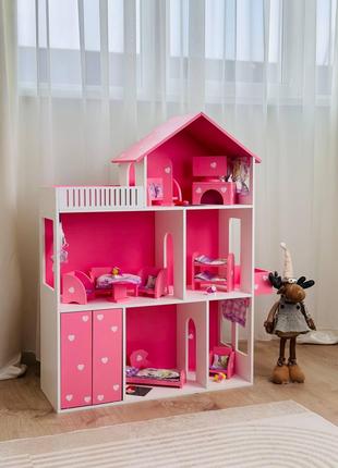 Ляльковий будиночок для Барбі "Жасмін" 3 поверхи Білий+рожевий...