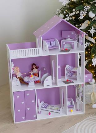 Ляльковий будиночок для Барбі "Жасмін" 3 поверхи Білий+фіолето...