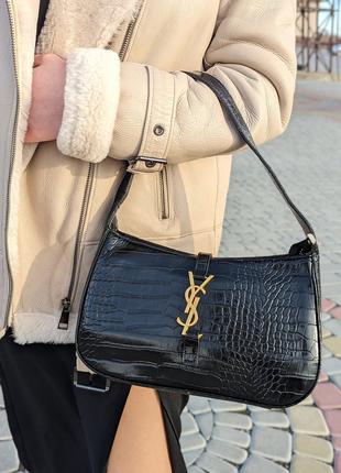 Женская сумка Yves Saint Laurent YSL Ив Сен Лоран черная рептилия