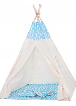 Детская палатка (вигвам) springos tipi xxl tip05 white/sky blue