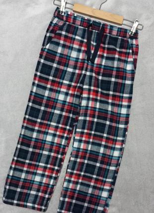 Детские коттоновые пижамные брюки в клетку с карманами sleep l...