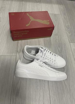 Белые кожаные кеды puma women's vikky v3 leather sneakers