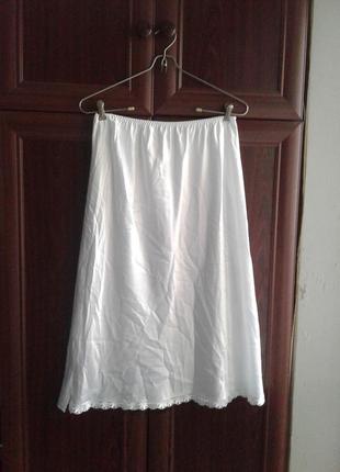 Белая нижняя юбка, подъюбник с кружевом батал marks & spencer
