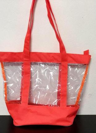 Прозрачная комбинированная пляжная сумка, размер 36*34*14 оран...