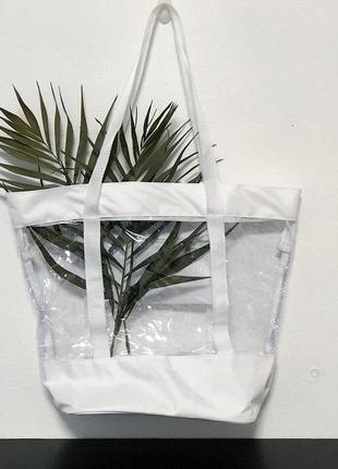 Прозрачная комбинированная пляжная сумка, размер 36*34*14 белый