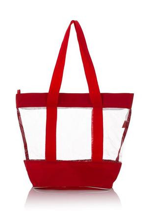 Прозрачная комбинированная пляжная сумка, размер 36*34*14 красный