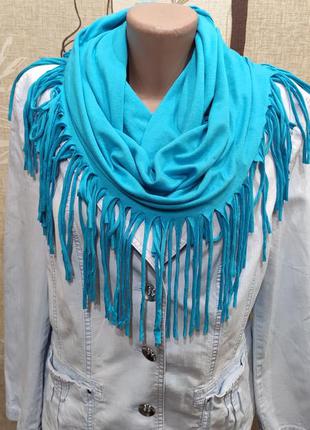 Голубой трикотажный хомут, шарф с кисточками