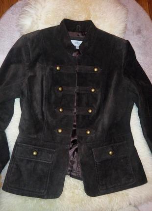 Замшевая кожанная двубортная куртка пиджак marks & spencer