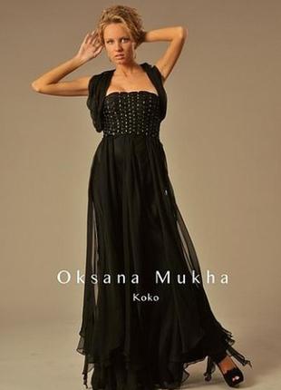 Черное вечернее выпускное платье украшено бисером бренд oksana...