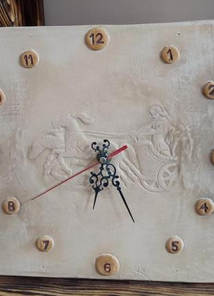 Часы настенные керамические "колесница времени", авторская раб...
