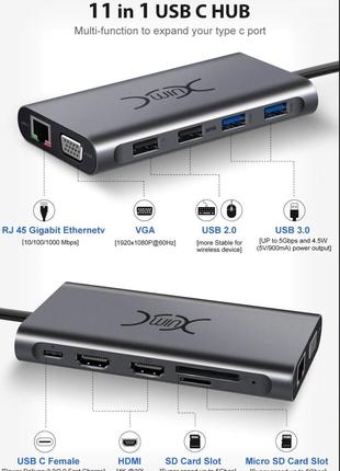 YXwin USB-концентратор C 11 в 1 Multi HDMI RJ45 VGA USB-концен...