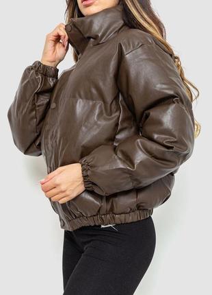 Куртка женская из эко-кожи на синтепоне темно-коричневая