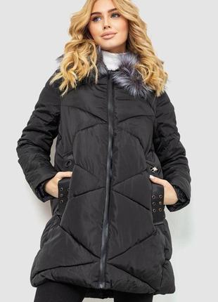 Зимова жіноча куртка з хутром, чорна