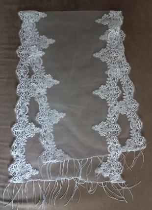 Молочный свадебный шарф невесты с кружевом