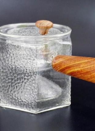 Чайник со стеклянным ситом и деревянной ручкой термостекло 2