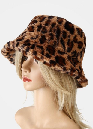 Панама женская меховая двухсторонняя панамка теплая зимняя шляпа