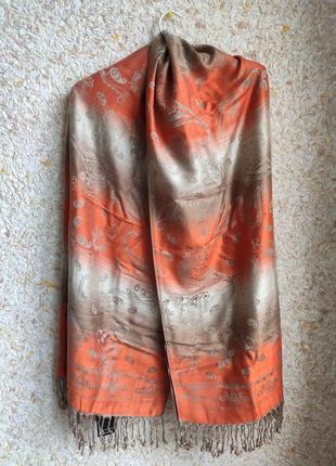 Кашемировый шарф палантин женский нарядный модный платок с бах...