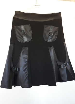 Черная юбка женская нарядная с атласными вставками деловая офи...