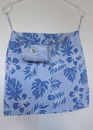 Летняя юбка женская облегающая легкая цветочный принт голубая ...