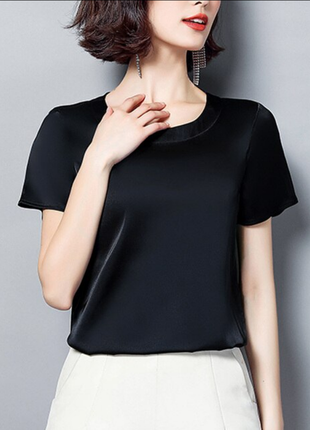 Черная футболка женская блуза атласная нарядная atmosphere
