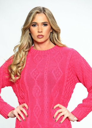 Розовый свитер женский вязанный джемпер нарядный в стиле барби...