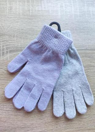 Женские перчатки зимние теплые шерстяные красивые серые фиолет...