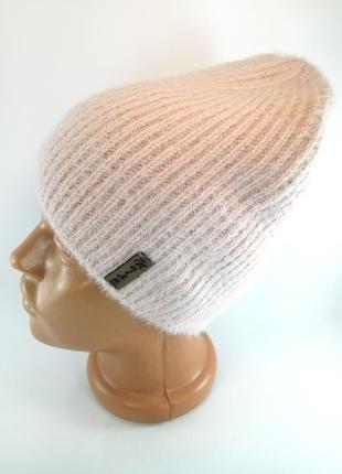 Шапка женская зимняя теплая ангора розовая шапка альпака шапка...