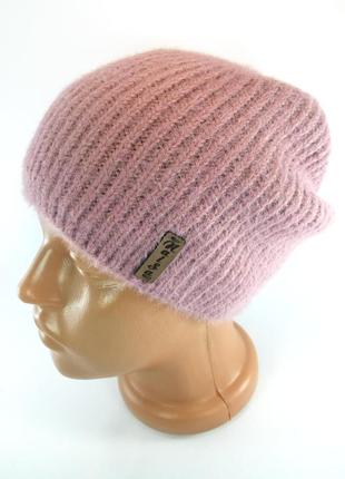 Шапка женская зимняя теплая ангора розовая шапка альпака шапка...